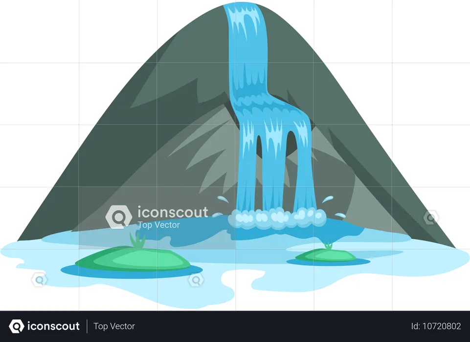 Flusswasserfall, der von einer Klippe fällt  Illustration