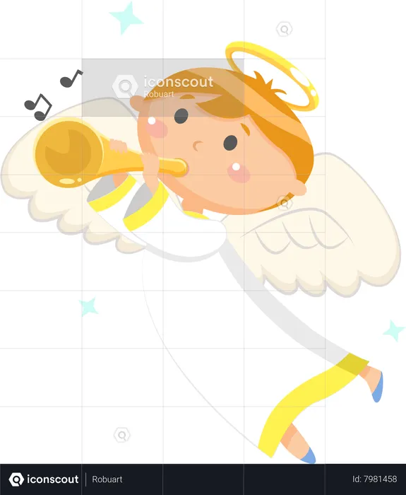Flying Angel Playing Trumpet  Illustration