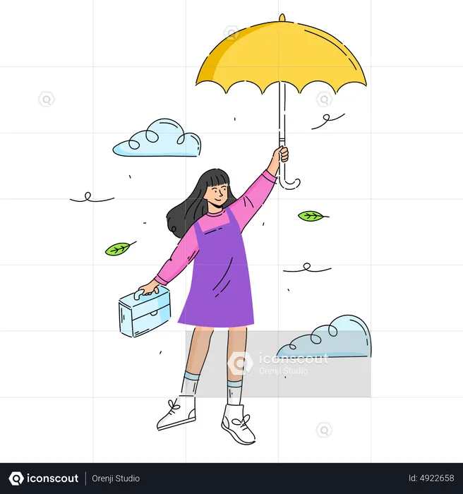 Flying girl holding umbrella  Illustration