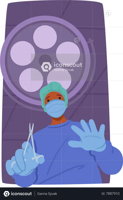 Focused Surgeon Character In Lab Coat Maneuvering With Instruments  Illustration