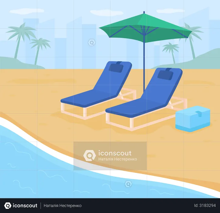 Folding chairs on sand beach  Illustration