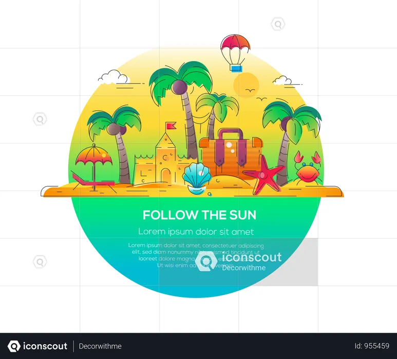 Follow The Sun - Vector Line Travel Illustration  Illustration