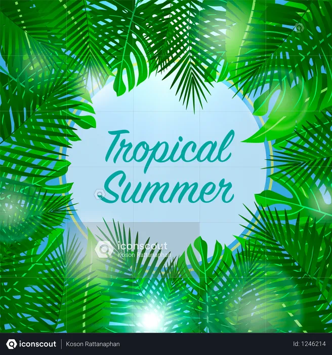 Fond d'été tropical avec des feuilles  Illustration