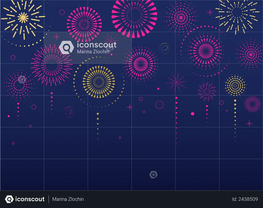 Fondo de fuegos artificiales y celebración.  Ilustración