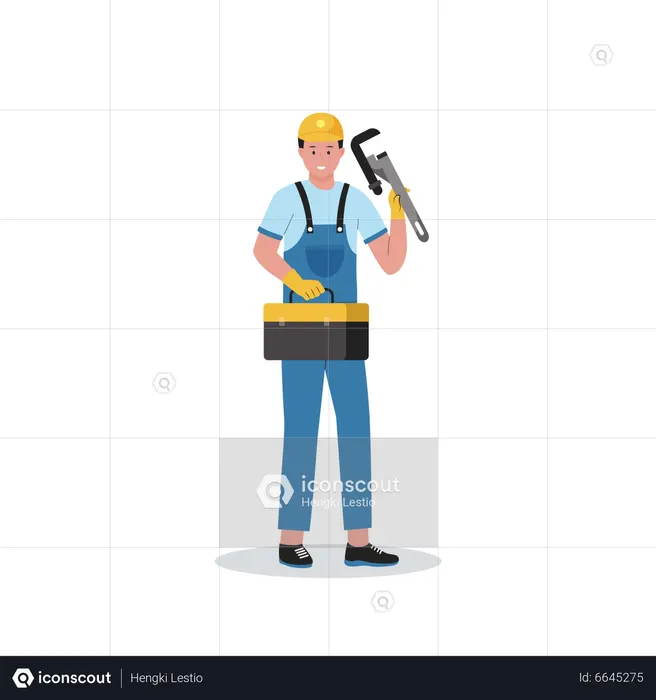 Fontanero con caja de herramientas  Ilustración