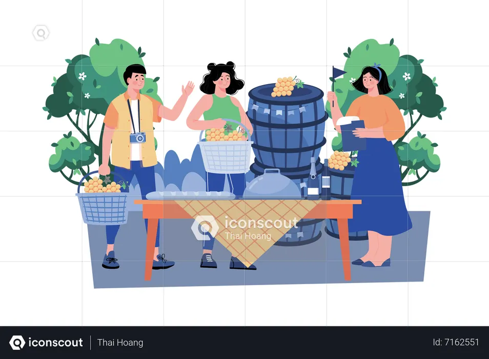 Food and wine tour guide taking visitors to local restaurants and vineyards  Illustration