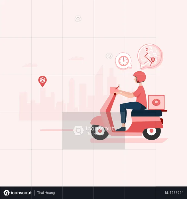 Food Delivery boy travelling in city for food delivery  Illustration