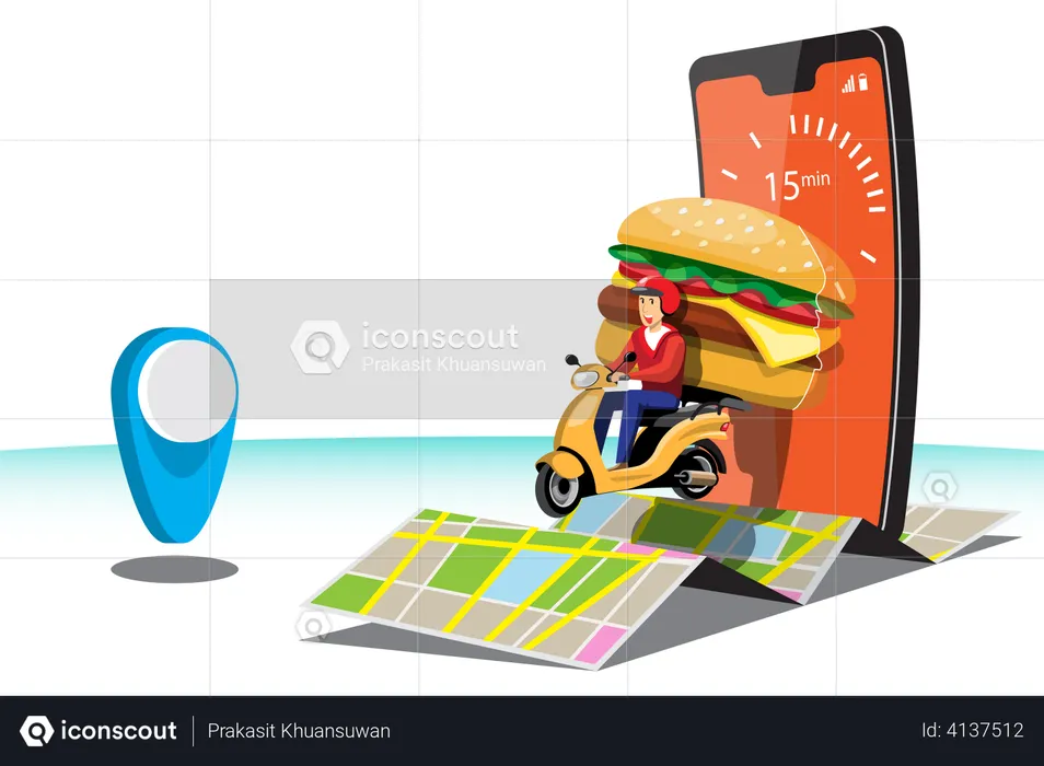 Food Delivery by motorcycle  Illustration