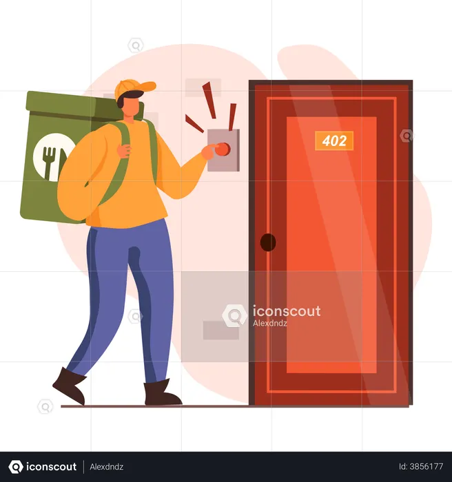 Food delivery guy ringing bell  Illustration