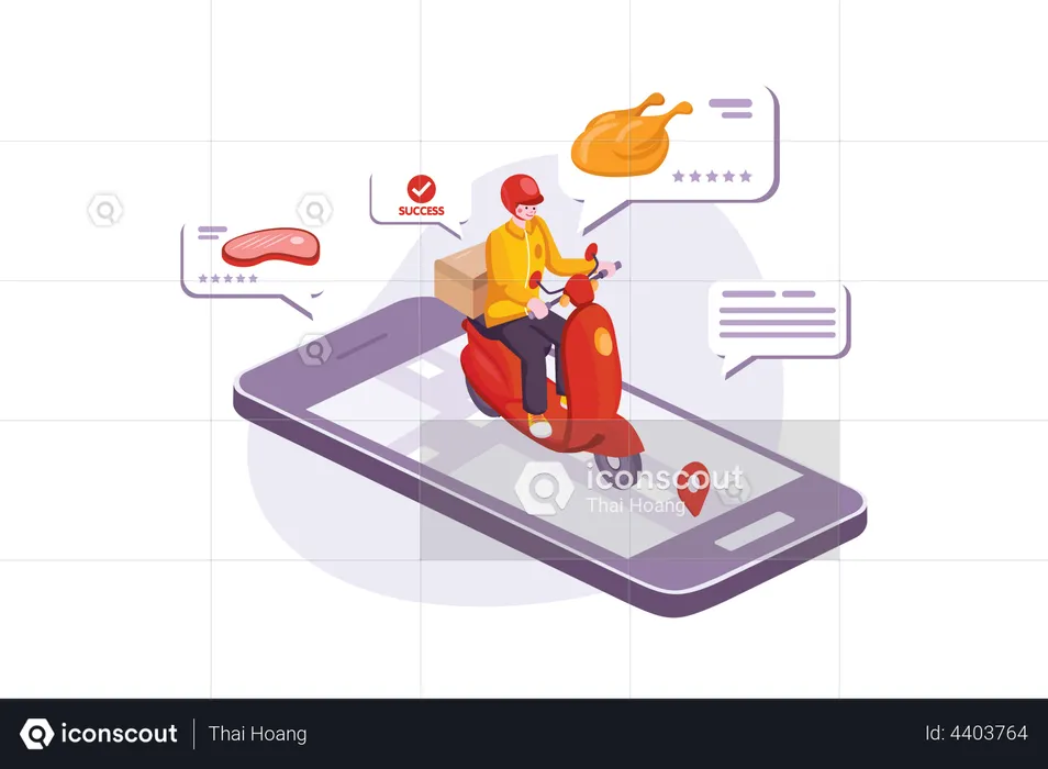 Food delivery service by scooter  Illustration
