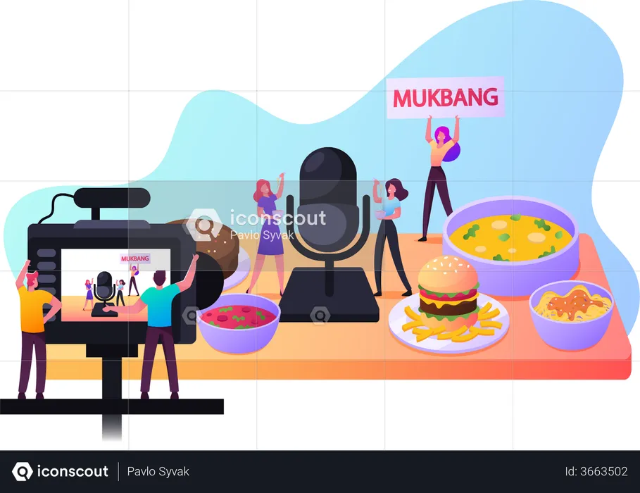 Food Mukbang Broadcasting  Illustration