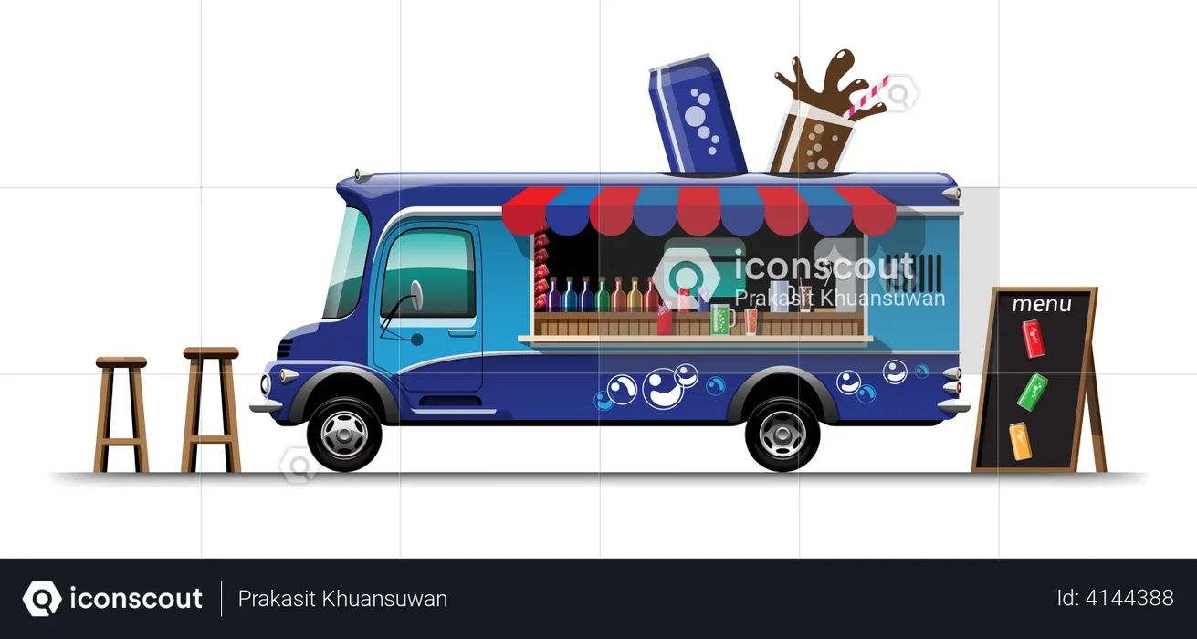 Food truck Beverage and wooden chair  Illustration