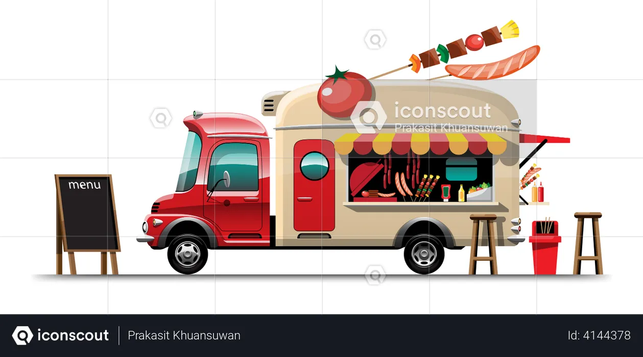 Food truck with barbecue  Illustration
