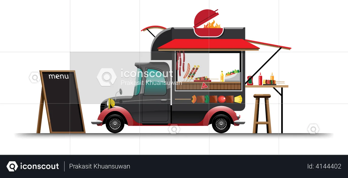 Food truck with Barbecue grill  Illustration