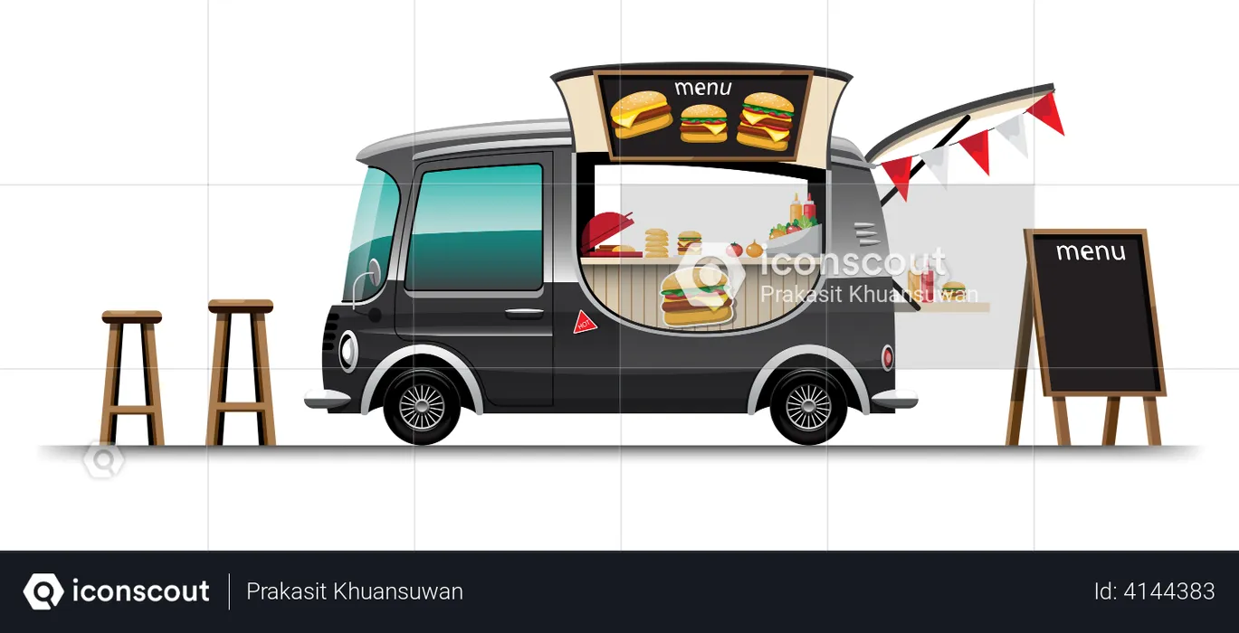 Food truck with Hamburger  Illustration