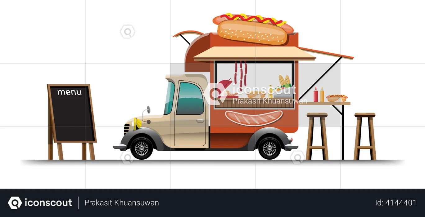 Food truck with hotdog  Illustration
