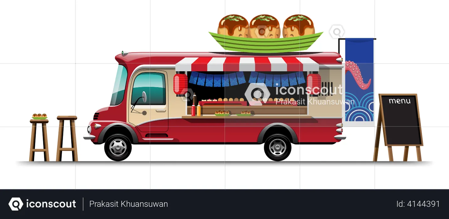 Food truck with Japanese snack  Illustration