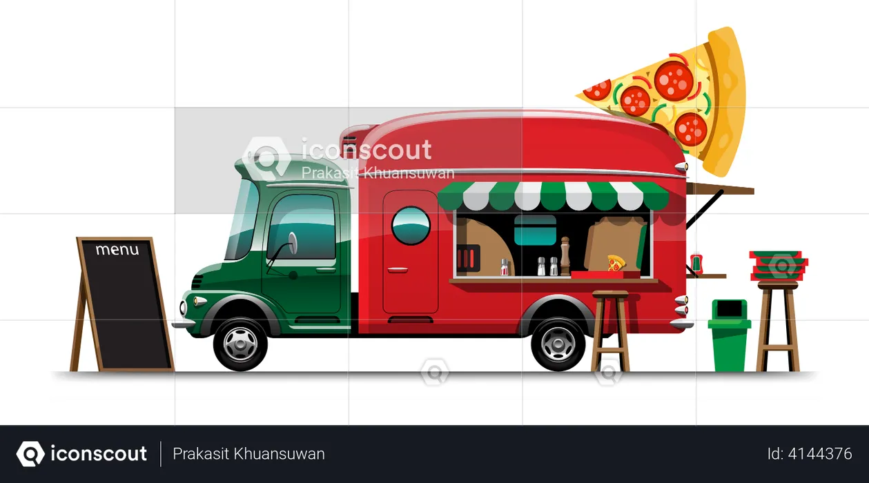 Food truck with pizza menu  Illustration