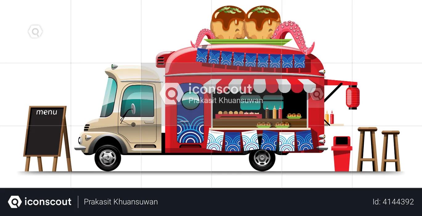 Food truck with Takoyaki  Illustration