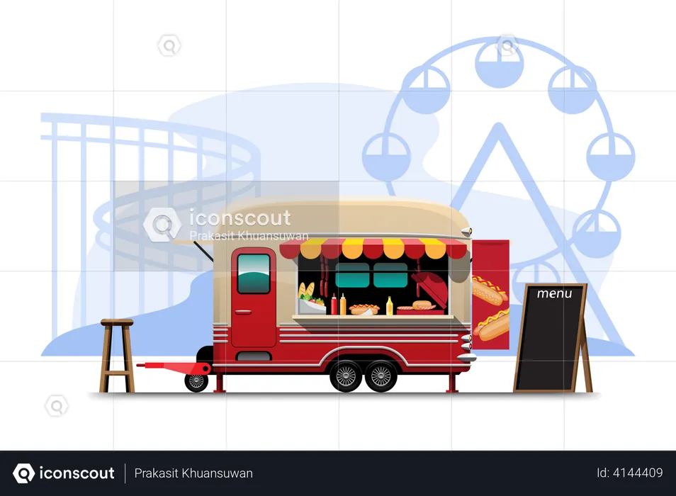 Food van with hotdog  Illustration