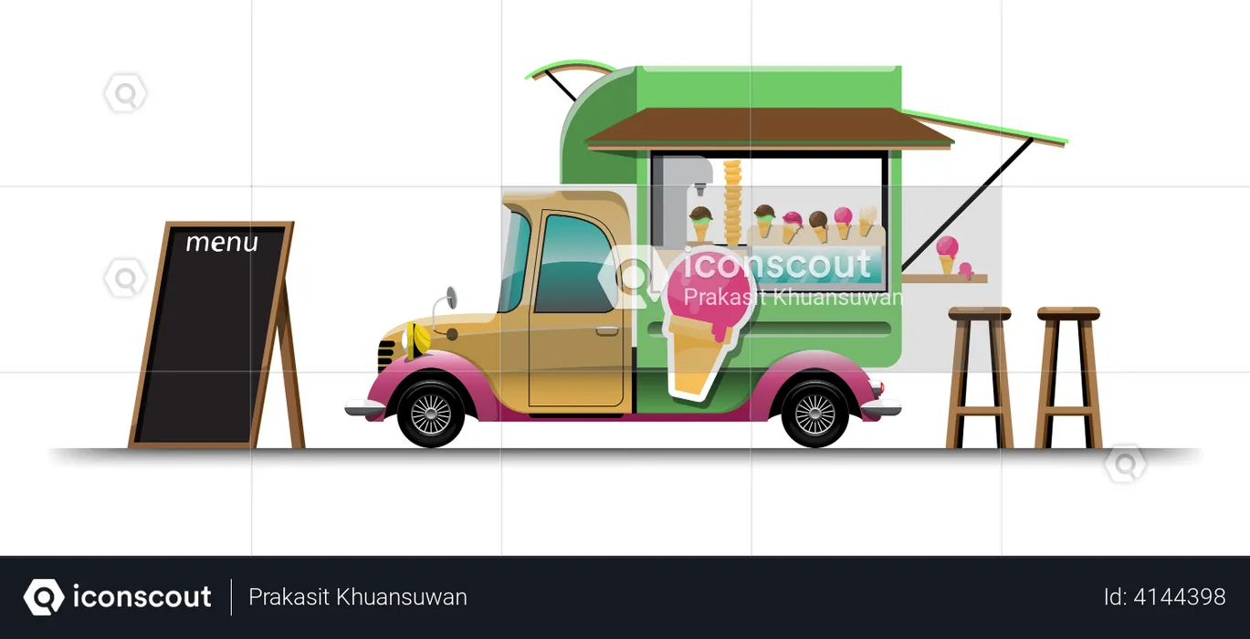 Food van with ice cream  Illustration