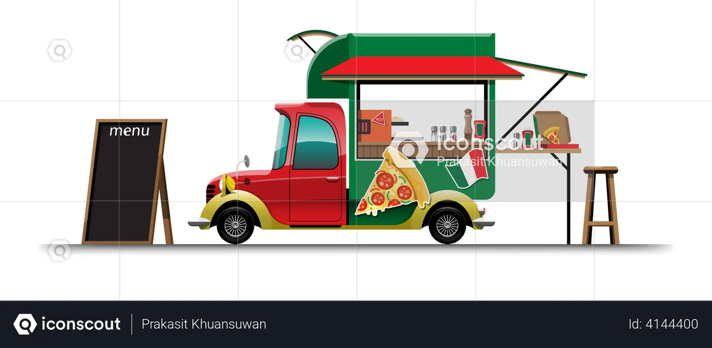 Food van with pizza menu  Illustration