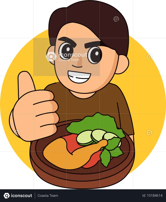 Food Vendor Seller holding Lalapan  Illustration