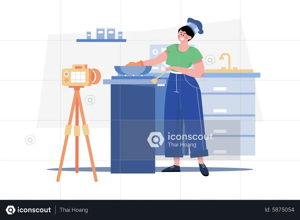 Food vlogger making cooking vlog  Illustration
