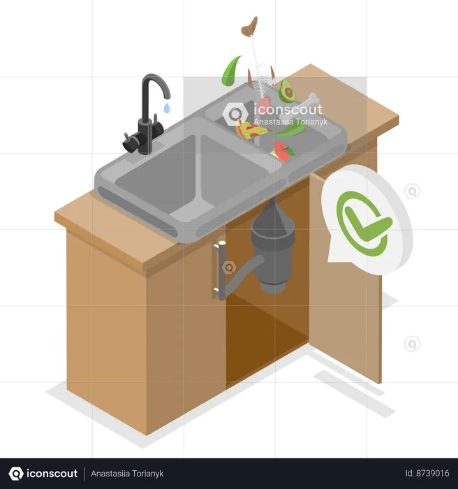 Food Waste Disposer, and Recycling Organic Garbage  Illustration