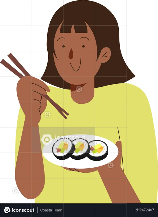 Foodie People eating Kimbab  Illustration