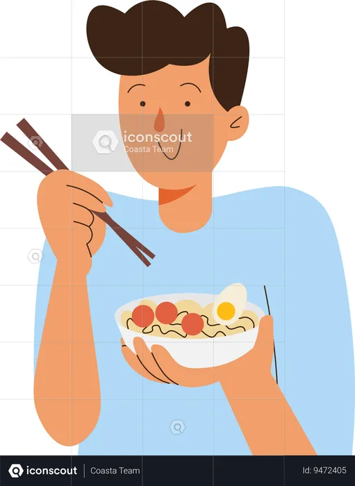 Foodie People eating noodle  Illustration
