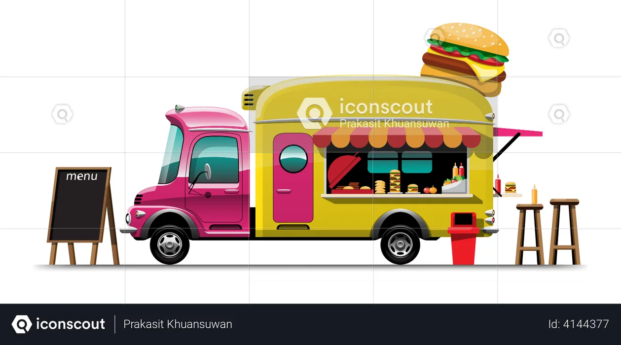 Foodtruck mit Burger  Illustration