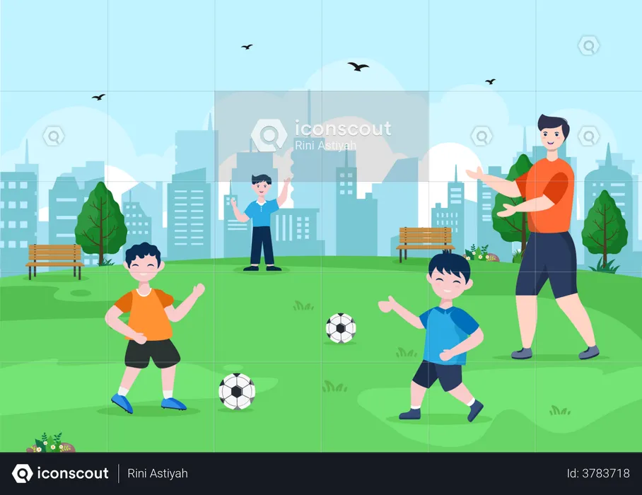 Football Coach giving training to kids  Illustration