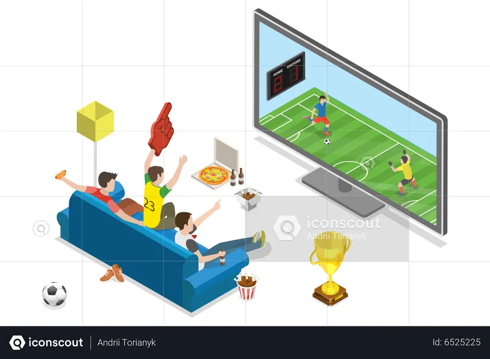 Football Fans Watch Game Match on TV  Illustration