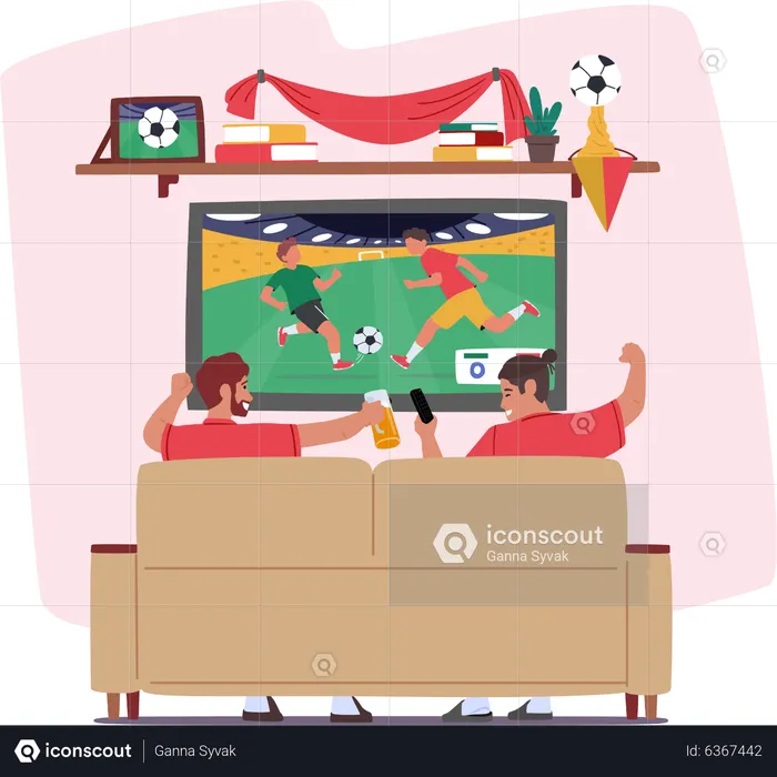 Football fans watching match  Illustration