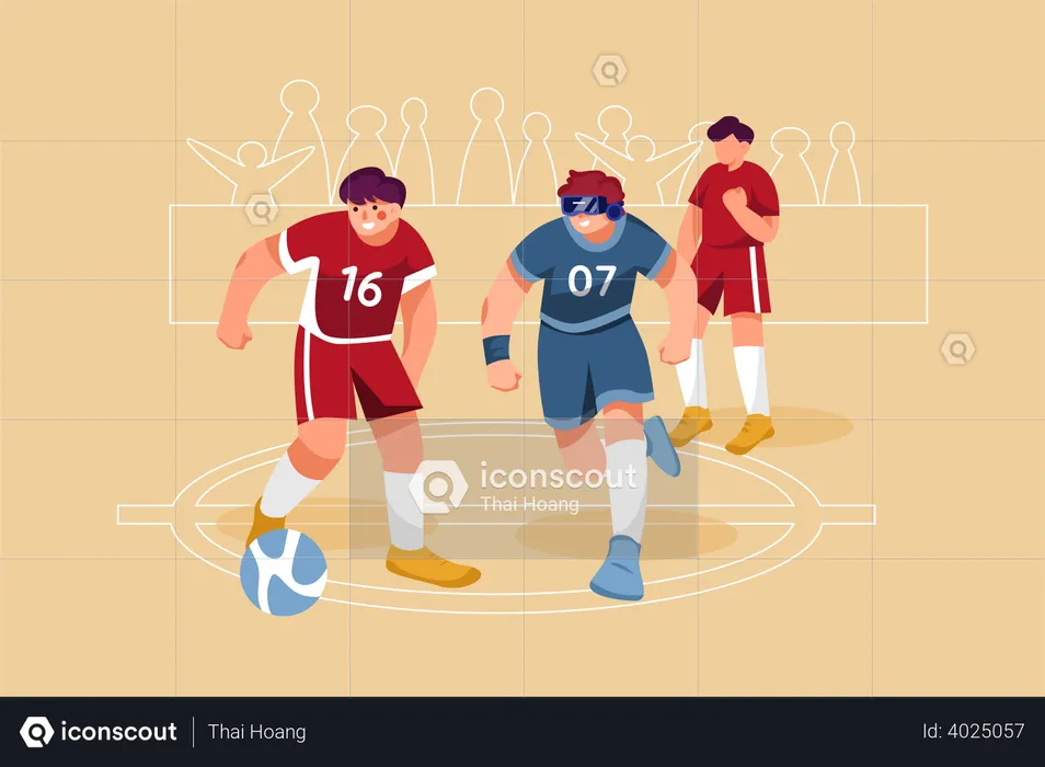 Football Player playing match using VR Tech  Illustration