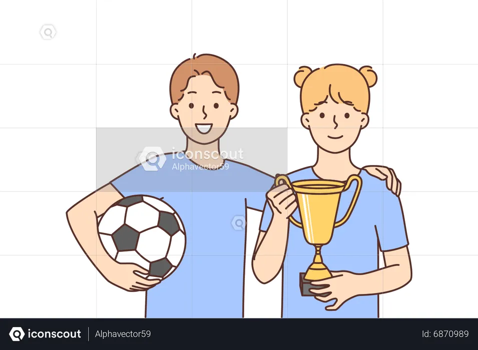 Football team winning trophy  Illustration