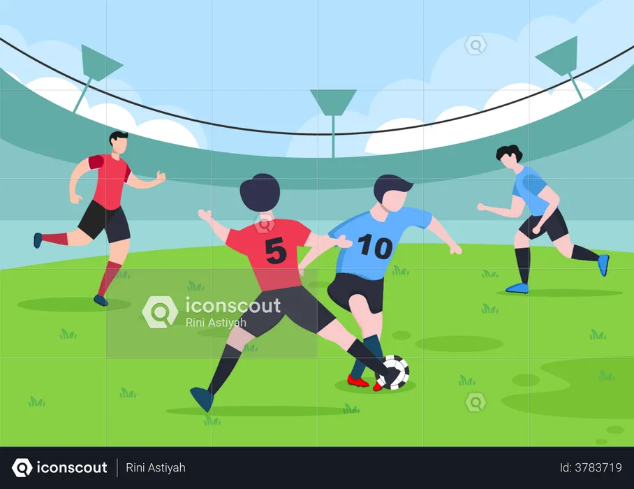 Footballers playing in Football match  Illustration