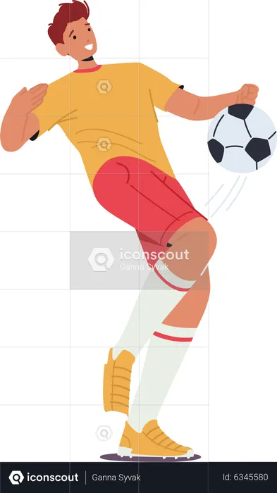 Footballspieler trifft Ball mit Knie  Illustration