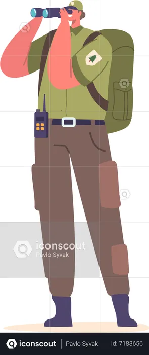 Forester Ranger Holding Binoculars  Illustration