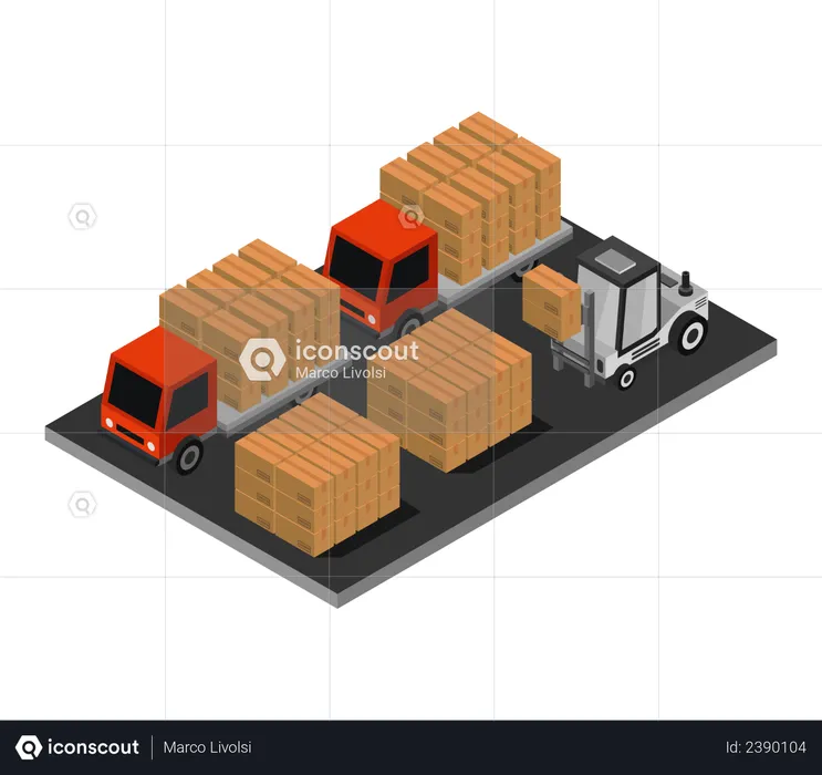 Fork lift loading goods in truck  Illustration