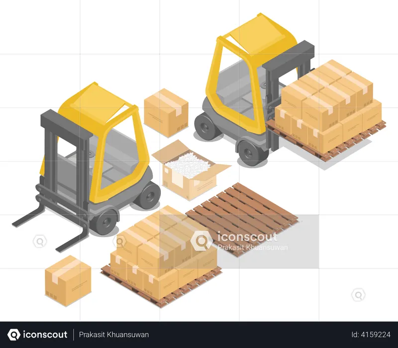 Forklift lifting boxes  Illustration