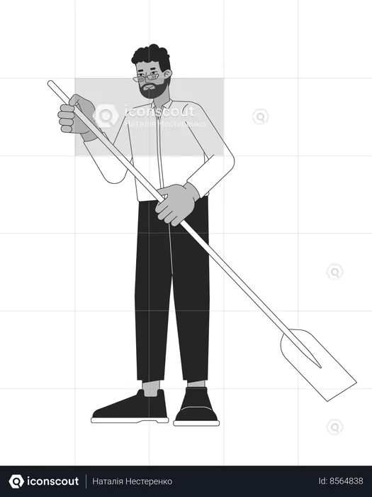 Formal wear black adult man holding paddle  Illustration