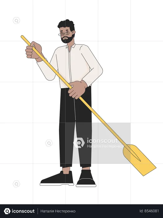 Formal wear black adult man holding paddle  Illustration