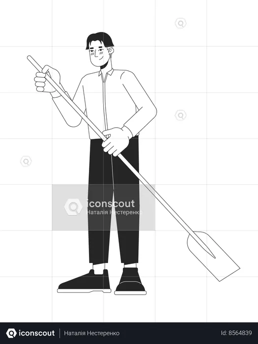 Formal wear korean man holding paddle  Illustration