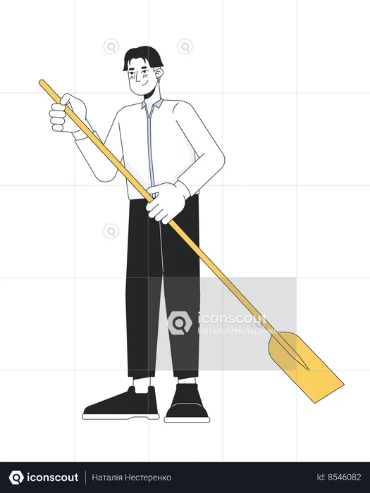 Formal wear korean man holding paddle  Illustration