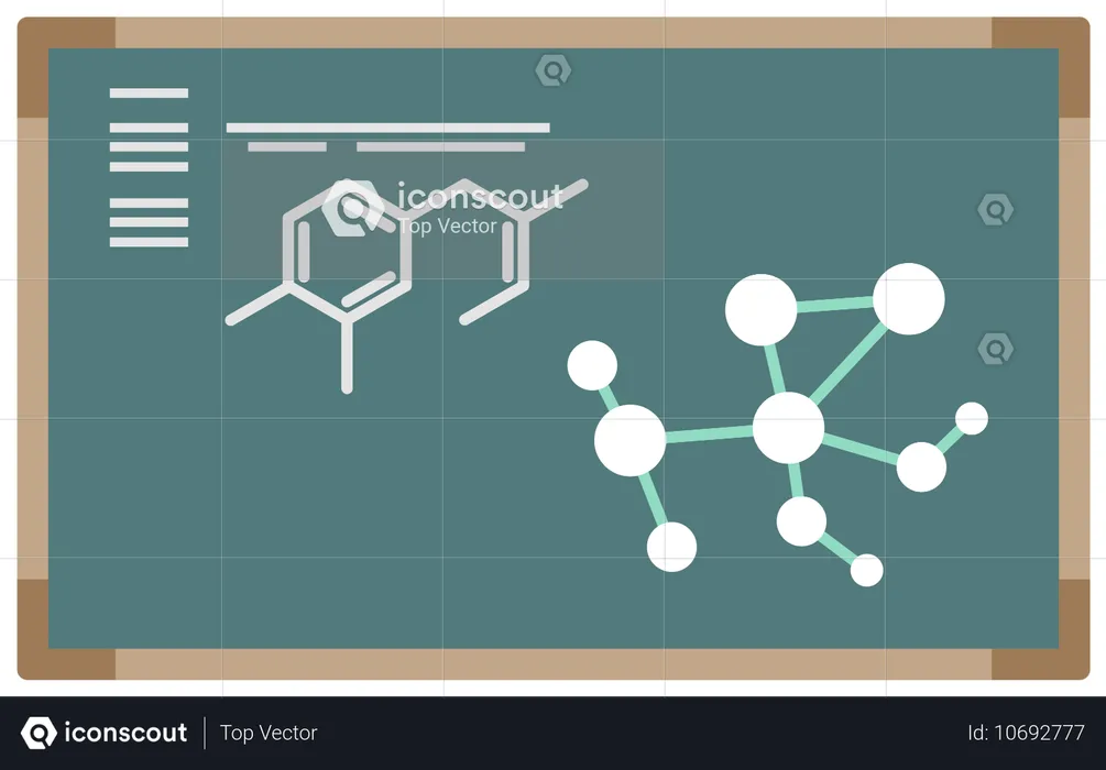 Fórmula molecular con elementos químicos en la pizarra  Ilustración