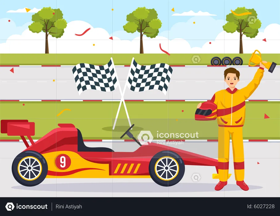 Formula race winner with trophy  Illustration