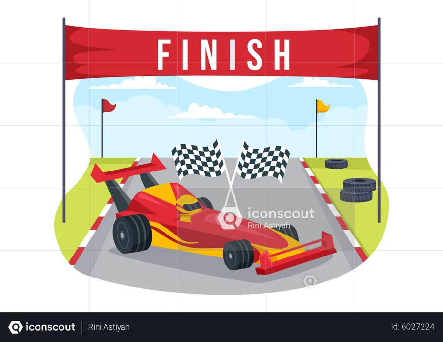 Formula racing car at finish line  Illustration