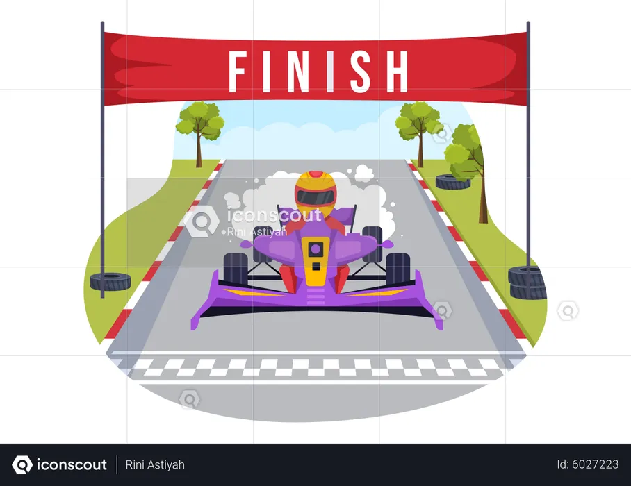 Formula racing car reaching finish line  Illustration